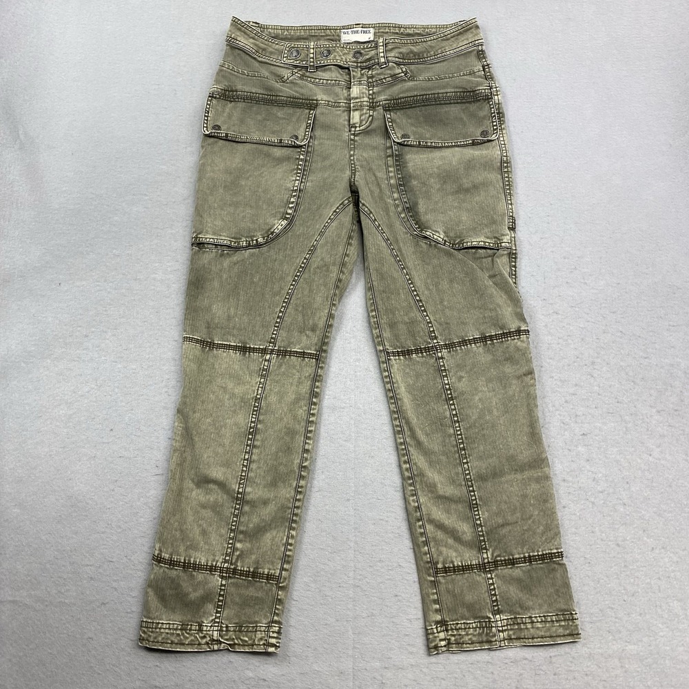 We The Free Jeans Womens 8 Green Hot In Moto Pants Loose Straight Fit